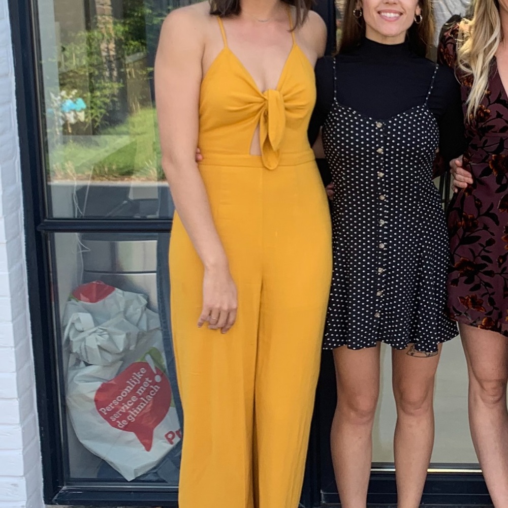 Mustard Tie Front and Cross Back Jumpsuit